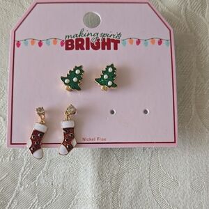 Festive Christmas Tree and Stocking Earrings Set